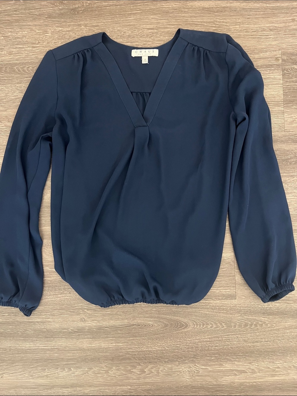 Chaus Deep Navy V-Neck Long Sleeve Blouse